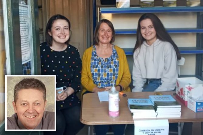 Ann, Gwenan and Ffion at the book launch for Cerddi Rob Tycam, written by Ann’s late husband Rob (inset)