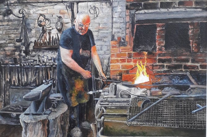 The Smithy At Work, by Jenny Kennish, People’s Choice winner at the Alresford Art Society’s 2021 annual exhibition.