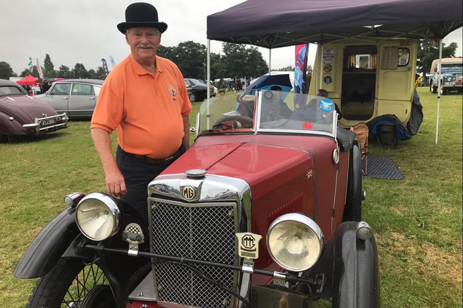 Mike Dalby with his 1930 MG Midget on the Crash Box and Classic Car Club stand