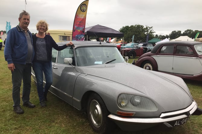 Cees and Reny Berkven with their classic Citroen DS on the Crash Box and Classic Car Club stand at the Devon County Show