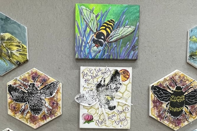 Some of the Celf-Able bees artwork on display at the Centre for Alternative Technology