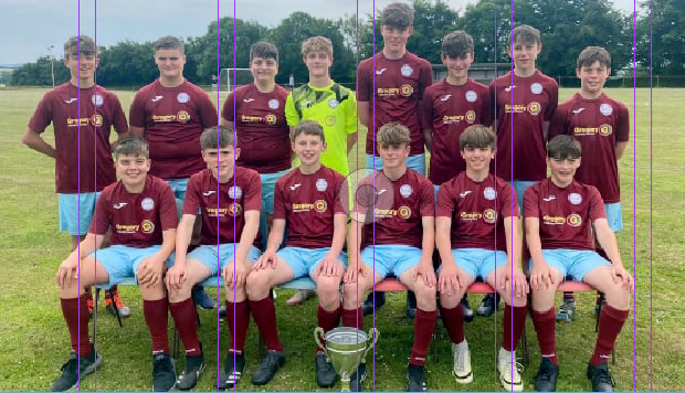 Proud smiles from members of the North Tawton Under 14 football team with their trophy for winning the Exeter and District Youth League, Division 2,  presented to the lads by coach Ian King, at their training night on Thursday, June 22 at the football ground in North Tawton. 
