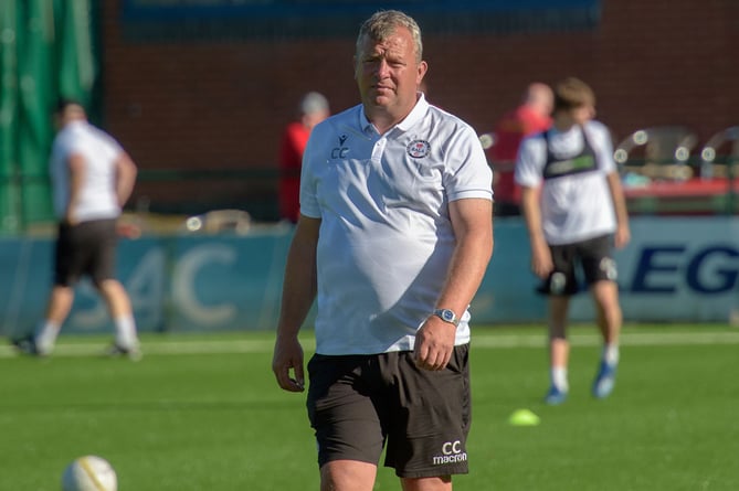 OSWESTRY, ENGLAND 07 July 2022: Bala manager Colin Caton ahead of the UEFA Europa Conference League First qualifying round fixture between Bala Town & Sligo Rovers, Park Hall, Oswestry, England, 7 July. (Pic By Will Cheshire/FAW)