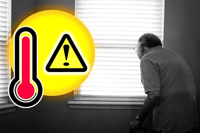 Temperature warning clipart inset over an old man