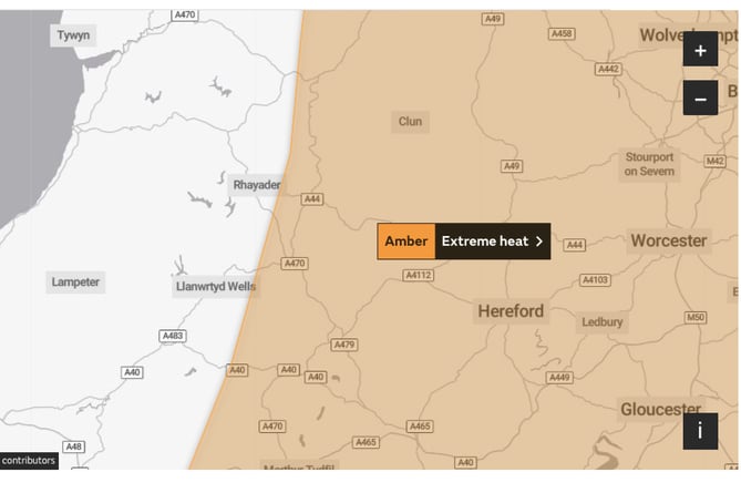 The weather warning over Powys