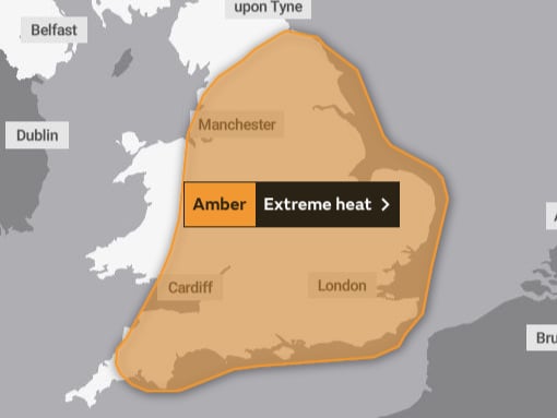 An ‘extreme heat’ warning has been issued by the Met Office for only the second time ever