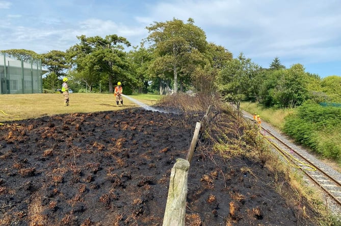 Fire services dealing with an embankment fire in Kewaigue