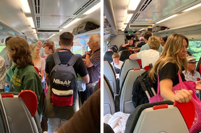 These images of a crowded train were taken last week between Birmingham and Aberystwyth on a Transport for Wales train that was 1 hour and 40 minutes late after Shrewsbury