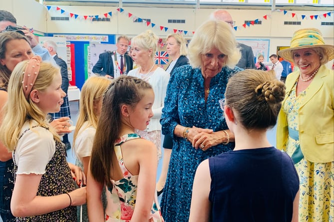 The Duchess of Cornwall with children from Dartington C of E Academy