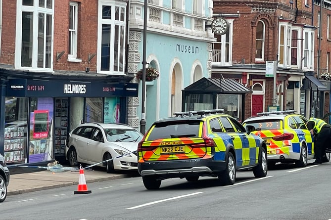 The car which was involved in the accident in Crediton, which is about to be removed. AQ 2008