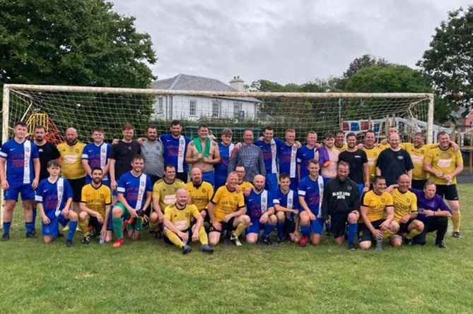 The Aberaeron first team and legends after the match 20-year anniversary match 