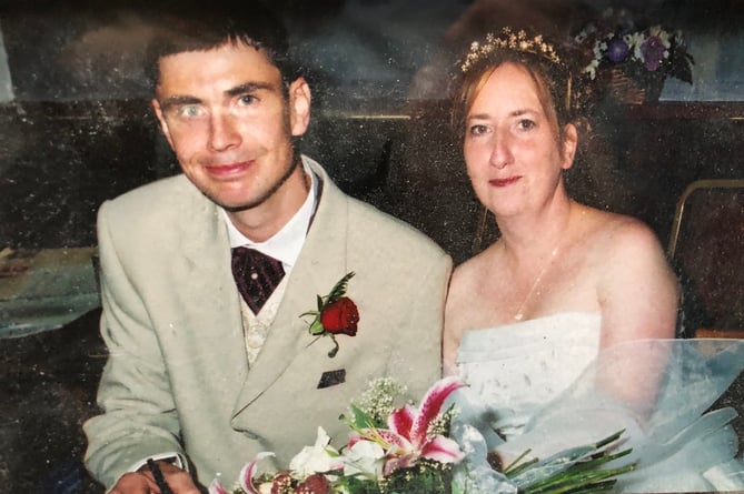 Charlotte and Christopher Williamson on their wedding day over 20 years ago