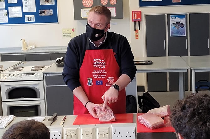 Chris Jones from Cambrian Training taught Penglais pupils about the skills needed to be a butcher