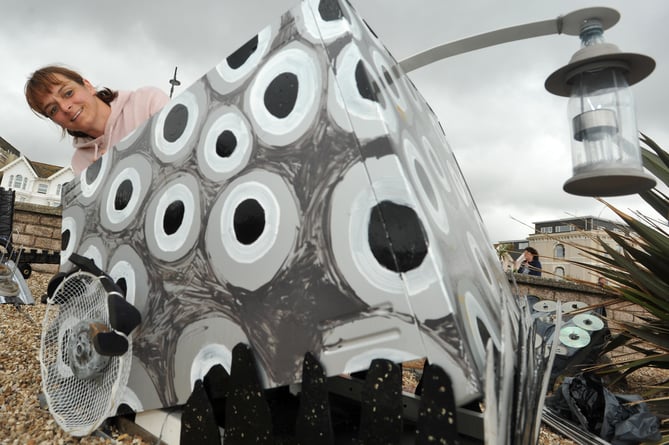 Teignmouth Recycled Art In Landscape sculpture trail for 2022 gets underway. Melissa Muldoon creating a deep sea trash-eating monster  lantern fish