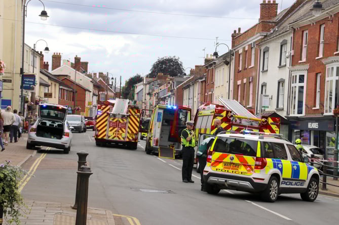 An image of the accident scene in Crediton High Street on July 27. AQ 7730
