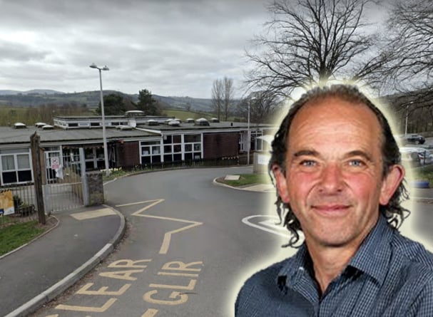 Cllr Pete Roberts inset over a photo of Cradoc School