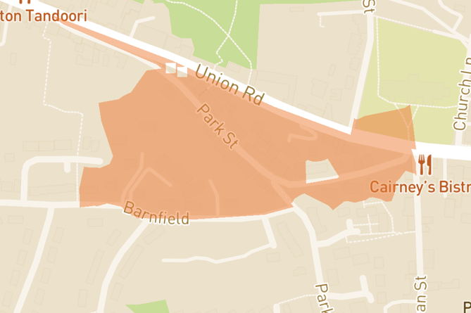 The area without power in Crediton.