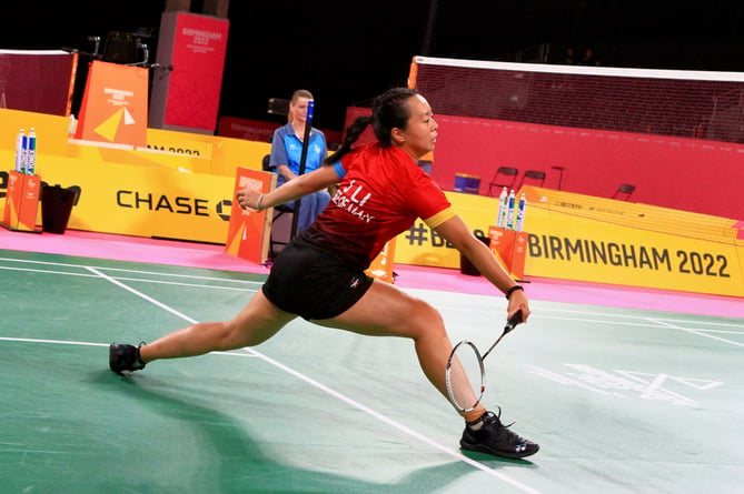 Jessica Li in action  on her way to beating  Sabrina Charllene Scott of Barbados in the last-32 at the Commonwealth Games