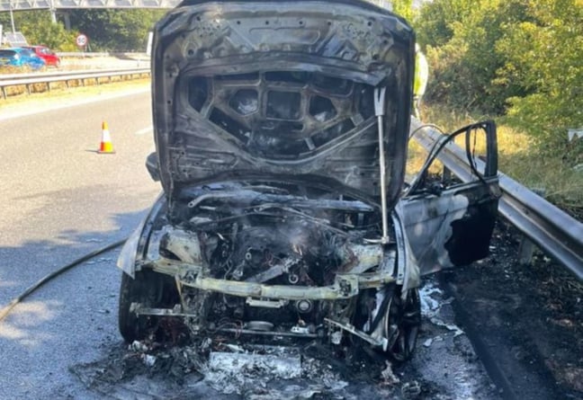 Car fire on A38