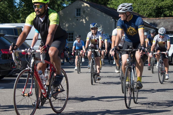 Alton Cycling Club members starting the Jim Woods Memorial Ride at Beech Village Hall, July 10th 2022.
