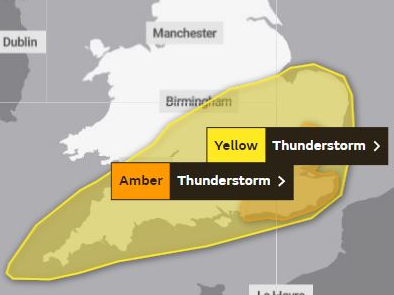 The Met Office have issued a yellow alert over much of the south of England.