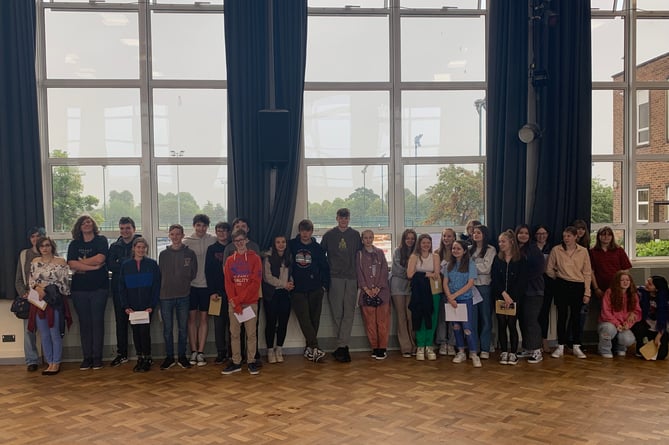 John Kyrle High School students celebrating their GCSE results.