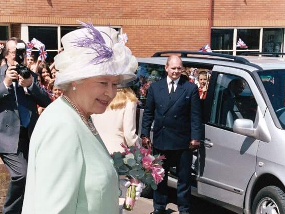 Headteacher Nigel Griffiths welcomed Queen Elizabeth II to John Kyrle High School on Friday, July 11, 2003.