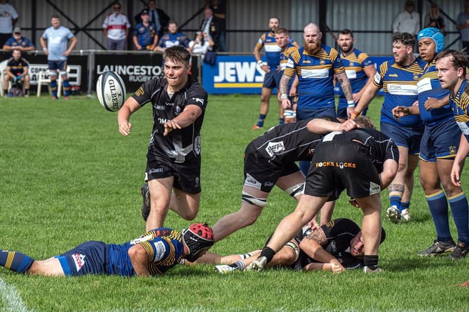 Corey Jenkinson (pictured on the ball), usually a scrum-half, will line up on the left-wing tomorrow for Launceston against Okehampton at Polson Bridge (3pm). Picture: David Perry